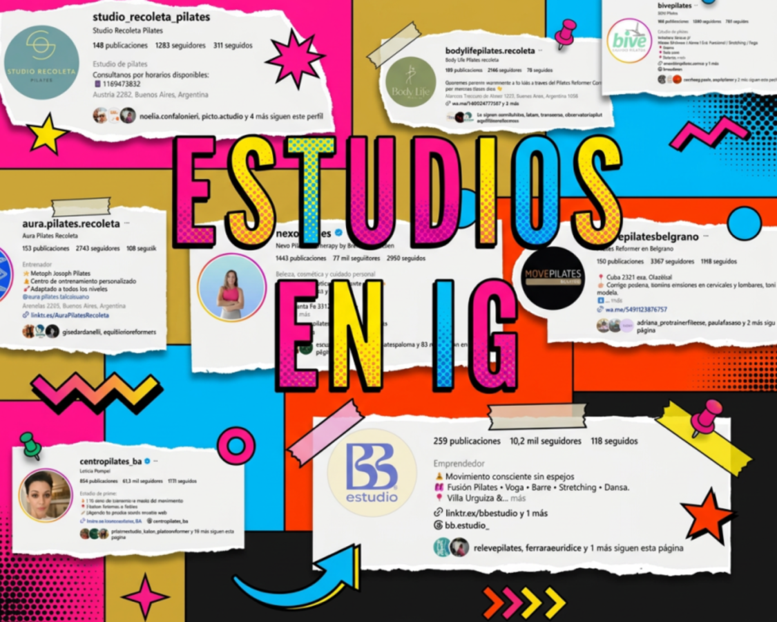 Collage de algunos perfiles en Instagram de estudios de Pilates en Caba. Canvas.
